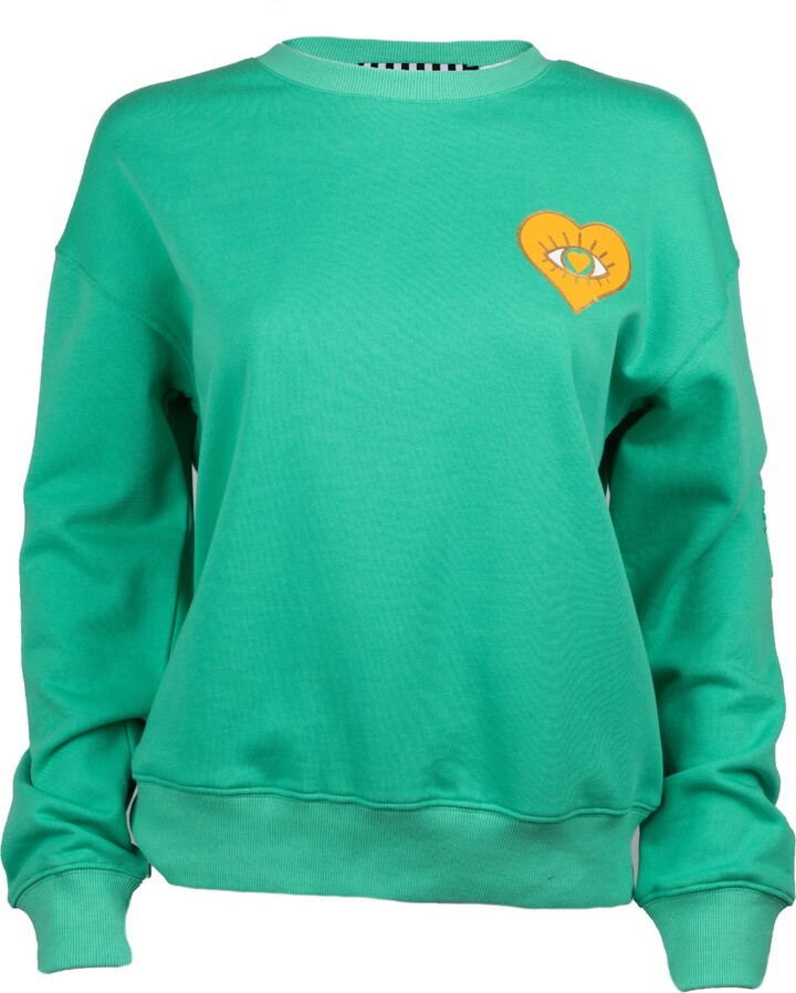 Laines London Women's Bright Green Sweatshirt With Golden Heart Eye