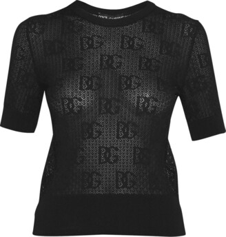 Dolce & Gabbana 18GG Intarsia-Logo Lace Short-Sleeve Sweater