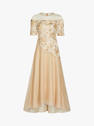 Adrianna Papell Bardot Embroidered Gown, Champagne/Ivory