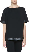 Thumbnail for your product : Lafayette 148 New York Camira Faux-Leather Trimmed Silk Top