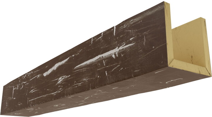 6"W x 4"H x 16'L 3-Sided (U-beam) Hand Hewn Endurathane Faux Wood Ceiling Beam, Vintage Mahogany