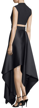 SOLACE London Harlech Sleeveless Crepe & Satin Midi Dress, Black