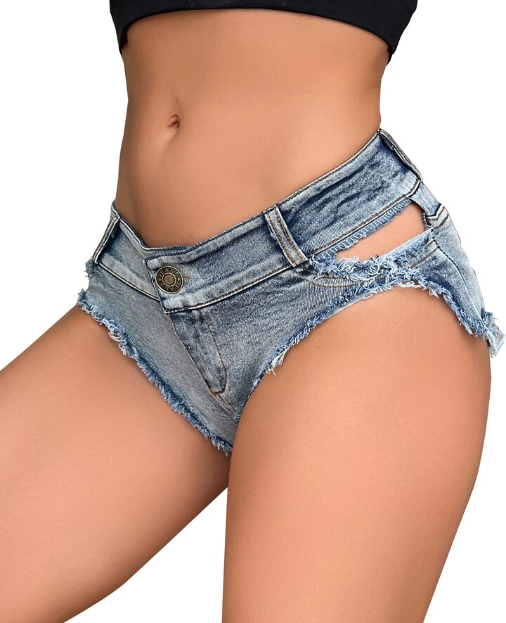 FEOYA Women's Low Rise Thong Hot Jean Short Triangle Mini Hot Pants
