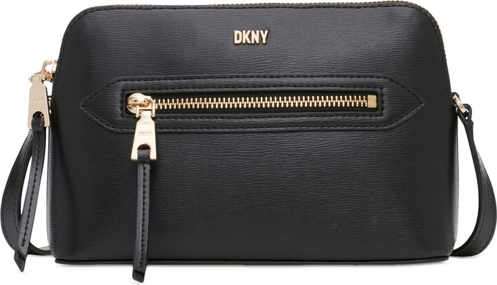 DKNY Brown Signature Coated Canvas and Leather Zip Messenger Bag Dkny