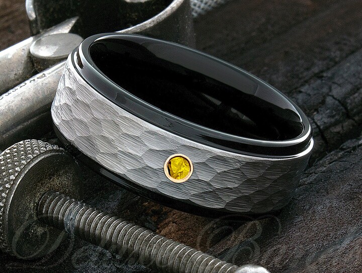 Etsy Diamond Tungsten Ring - Rings For Men Canary Band Mens Wedding For Him Engagement