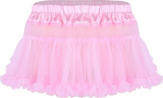inhzoy Men Sissy Crossdressing Lingerie Shiny Satin Frilly Ruffled Tulle  Tutu Mini Skirt Pink One Size - ShopStyle Briefs