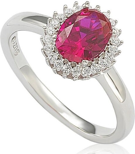 Suzy Levian Sterling Silver Created Ruby Cubic Zirconia Halo Ring