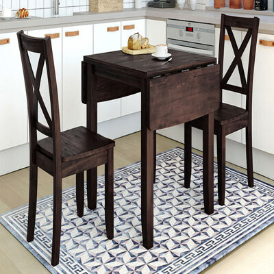 Ophelia & Co. 3-Piece Wood Drop Leaf Breakfast Nook Dining Table Set With 2 X-Back Chairs For Small Places