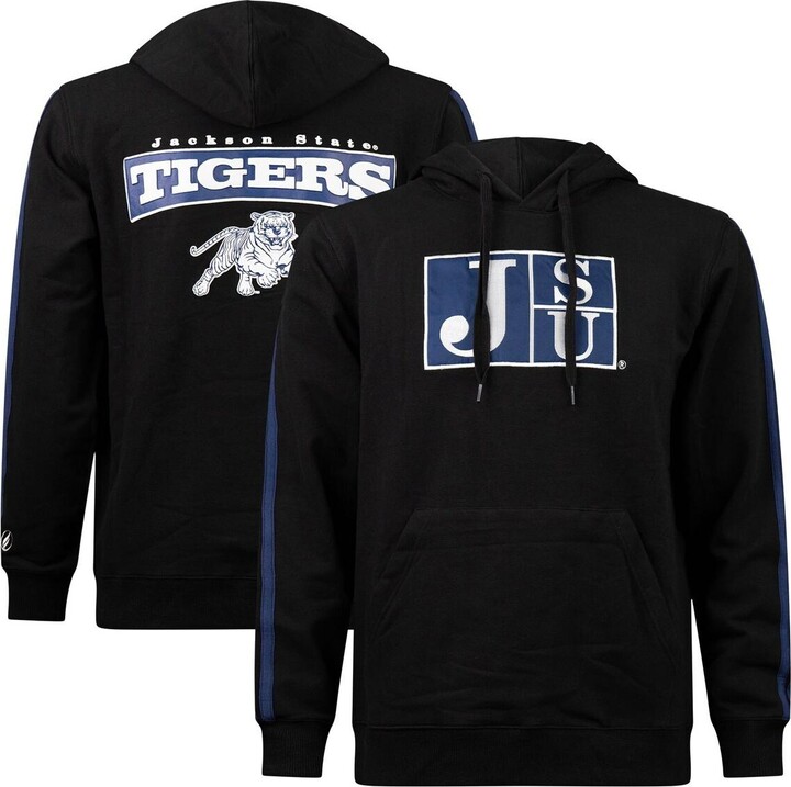 Fisll Men's Black Jackson State Tigers Striped Oversized Print Pullover Hoodie