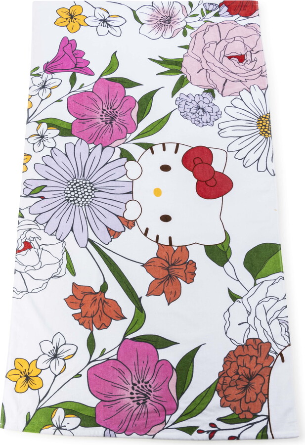Hello Kitty Spring Floral Kitty 34" x 64" Oversized Bath Towel, Cotton, Multicolor, Sanrio
