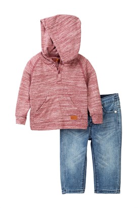 7 For All Mankind Hooded Henley Tee & Jeans Set (Baby Boys)