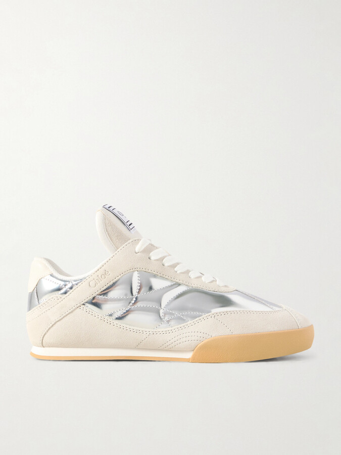 Chloé Kick Suede And Metallic Leather Sneakers - Silver