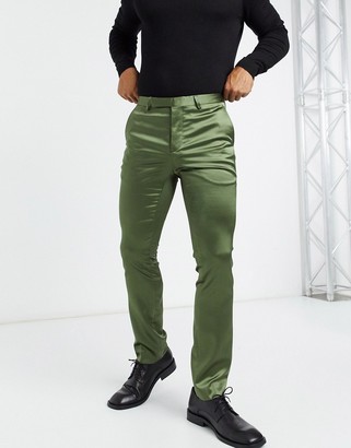 Twisted Tailor satin suit pants in khaki