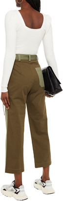 MSGM Cropped Two-tone Cotton-blend Twill Straight-leg Pants