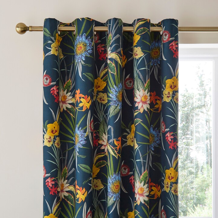 Dunelm Tropical Floral Blackout Eyelet Curtains Navy Blue/Green/Yellow -  ShopStyle
