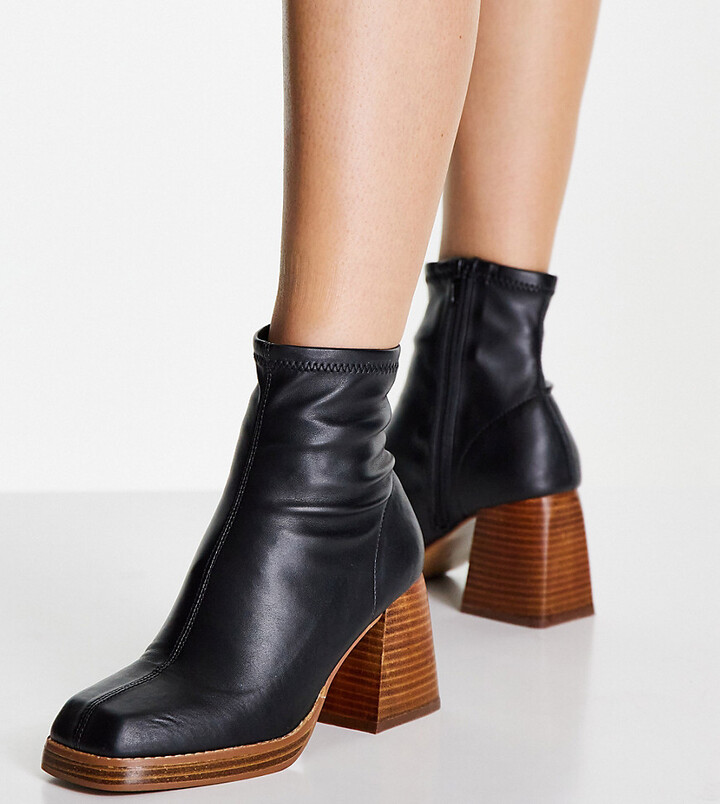 Asos Black Square Heel Boots Block Heel Sock Pointed Sock Boots