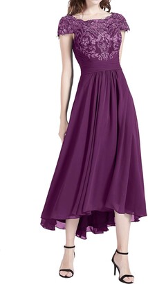 MACloth High Low Mother of The Bride Dresses Cap Sleeves Cocktail Formal Gown (14