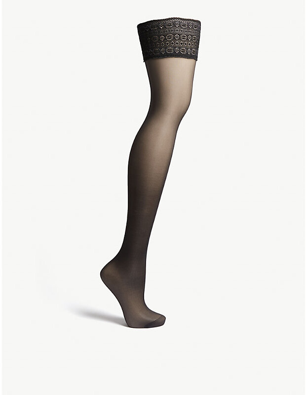 Falke Womens 3009 Black Seidenglatt 15 Denier Stay-Ups S