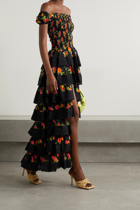 Caroline Constas Keegan Off-the-shoulder Tiered Floral-print Cotton-poplin Dress