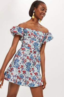 Topshop Metallic Floral Jacquard Mini Dress