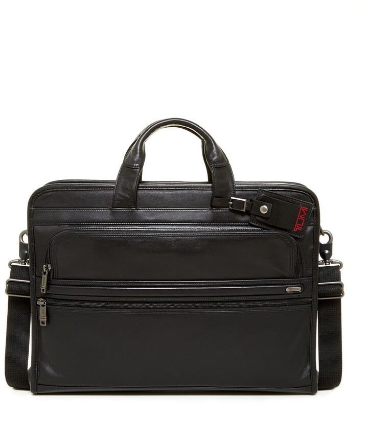 tumi black leather briefcase