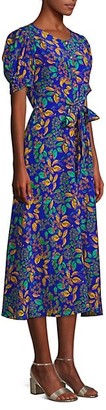 Saloni Lea Leaf-Print A-Line Midi Dress