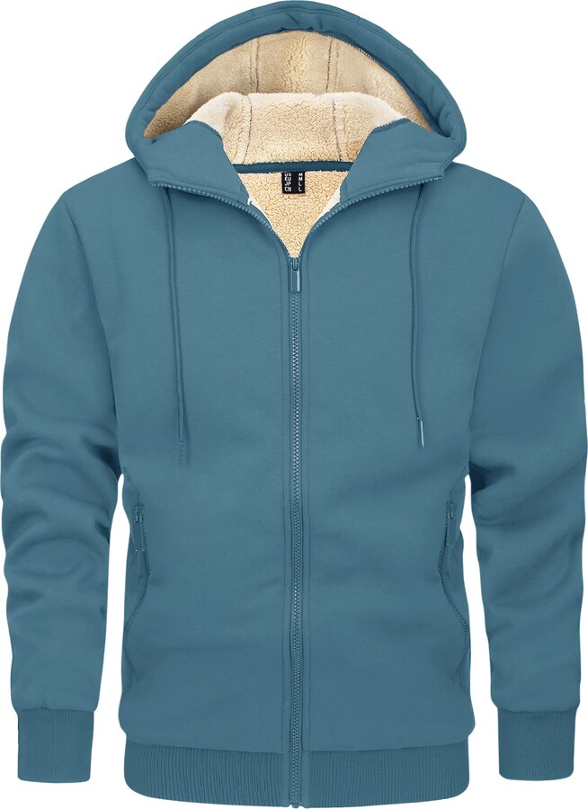 KEFITEVD Men's Full Zip Fleece Sweatshirt Sherpa Lined Hooded Jacket Winter  Warm Hoodies with Pockets - ShopStyle