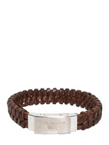 Thumbnail for your product : Dolce & Gabbana Metal Logo On Woven Leather Bracelet