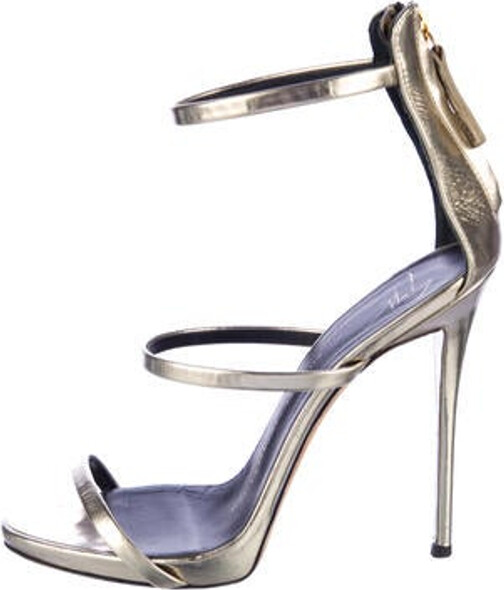 Giuseppe Zanotti Leather Sandals Gold & Metallic Platform Multistrap & Zip Closures at Shafts