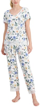 Charter Club Lace-Trim Printed Cropped Pajama Pants Set, Created for Macy's