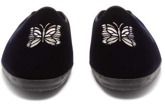 Needles - Butterfly Embroidered Velvet Slippers - Mens - Navy