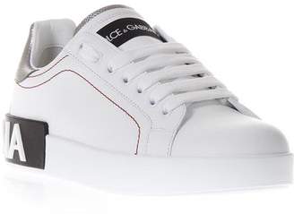 Dolce & Gabbana White Leather Sneakers With Back Logo Print