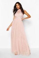 Thumbnail for your product : boohoo Occasion Hand Embellished Mesh Halterneck Maxi Dress