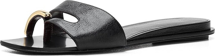 Tory Burch Pierced Slides Women's Sandals Perfect Black/Gold : 6.5 M, Leather