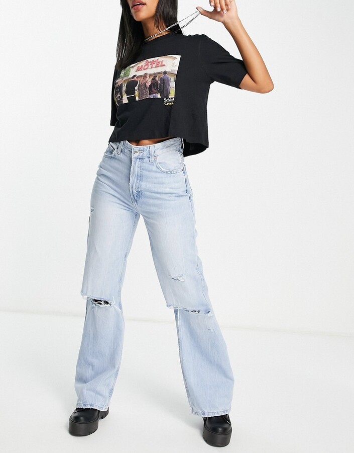 Bershka 90's straight jeans in vintage blue - ShopStyle