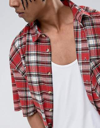 Reclaimed Vintage Inspired Oversized Shirt With Short Sleeves In Red Checked Flannel