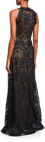 Thumbnail for your product : Tadashi Shoji Scallop Lace Overlay Halter Gown
