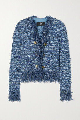 Balmain Button-embellished Fringed Tweed Blazer