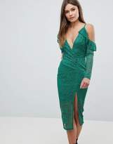 Thumbnail for your product : ASOS DESIGN Cold Shoulder Lace Plunge Midi Dress
