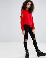 Thumbnail for your product : ASOS Sweater In Rib With D-Ring Stripe Sleeve Detail