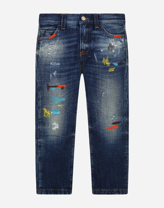 Dolce & Gabbana Regular-fit blue stretch jeans with top-stitching