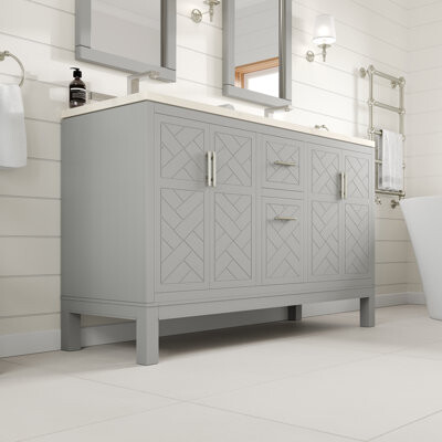 Eviva Cambridge Weddle 60 In. Double Sink Bath Vanity With Quartz Top And Undermount Porcelain Sinks