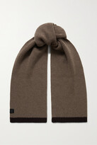 Thumbnail for your product : Loewe Leather-trimmed Two-tone Ribbed Wool Scarf - Brown
