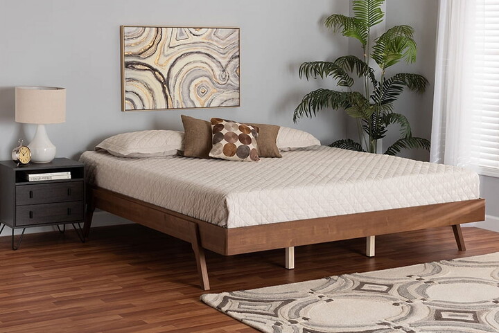 Baxton Studio Sarita Mid-Century Modern Ash Walnut Finished Wood Queen Size Bed Frame