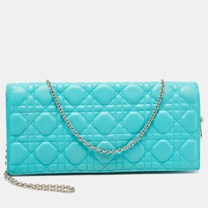 Christian Dior Aqua Green Cannage Leather Lady Chain Clutch ShopStyle