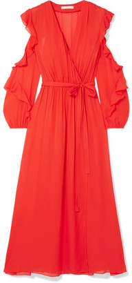 Maje Ruffled Wrap-effect Chiffon Midi Dress - Red