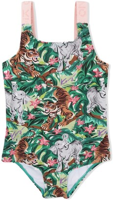 Kenzo Kids Tiger tropical print swimsuit