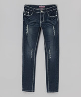 Thumbnail for your product : Navy Distressed Straight-Leg Jeans - Girls