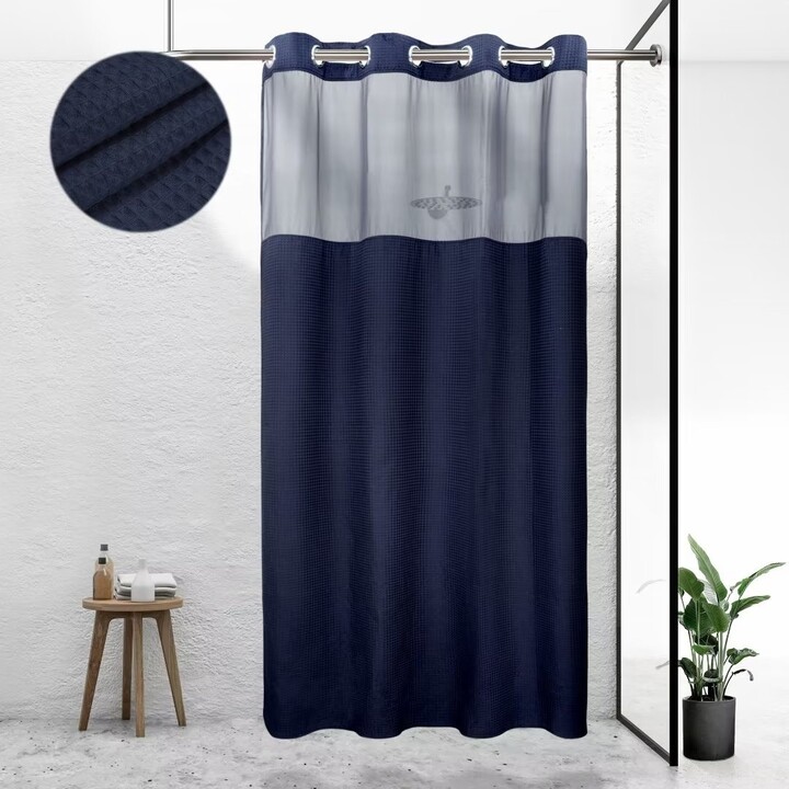 Mrs Awesome No Hooks Cotton Blend Waffle Weave Top Sheer Window Shower  Curtain with Snap-in Liner - ShopStyle