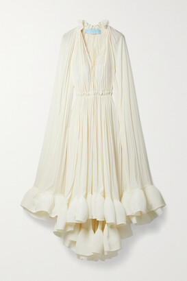 Lanvin - Cape-effect Tie-detailed Ruffled Crepe Dress - Off-white